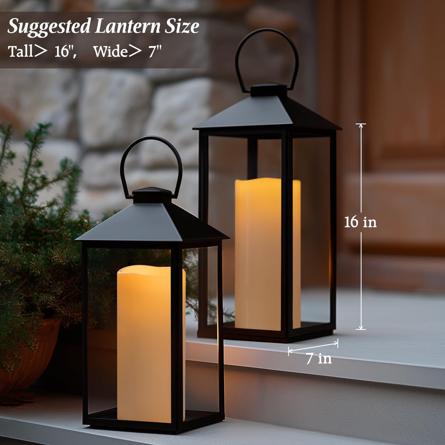 Yongmao 5" x 14" Large Waterproof Outdoor Flameless Candles Battery Operated LED Flickering Pillar Candles with Remote and Timer for Indoor Outdoor Lanterns, Off White, Long Lasting, Set of 2