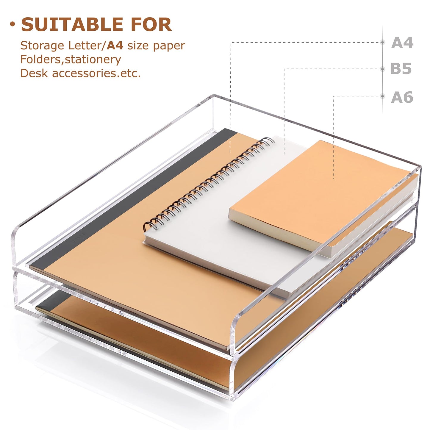 SANRUI 4 Tier Stackable Paper Letter Tray, Acrylic Vertical File Tray A4 Desk Organizer and Accessories Sorter Trays, Clear Workspace Office Supplies Organizers,12inx9.25inx6.6in
