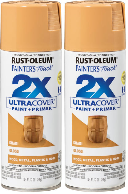 Rust-Oleum 249103 Painter's Touch 2X Ultra Cover Spray Paint, 12 oz, Gloss Khaki (Pack of 2)