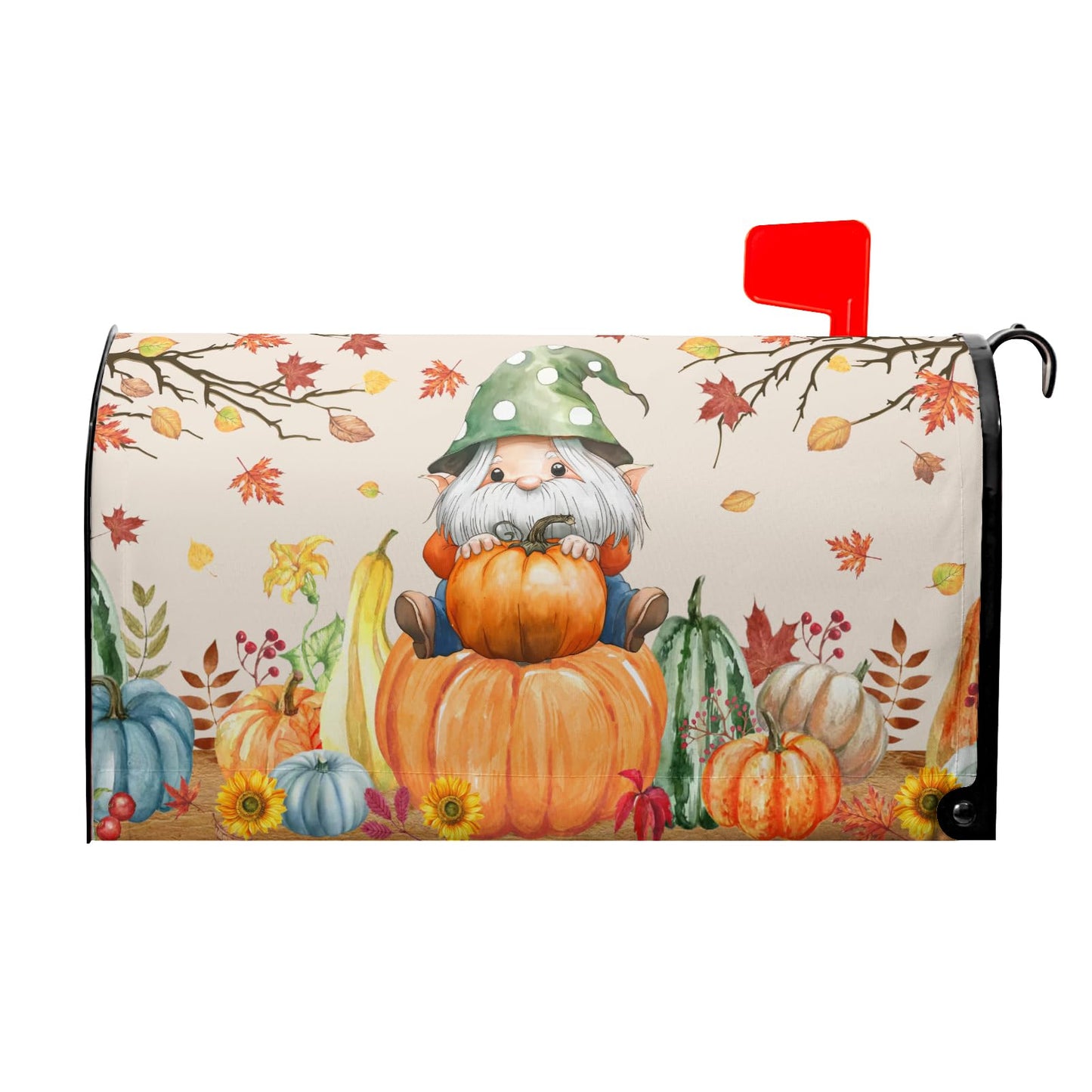 Fall Gnome Mailbox Cover - Magnetic Autumn Pumpkin Decor - Large Size 25.5 x 21 Inch - Waterproof - For Outdoor Garden Yard Home