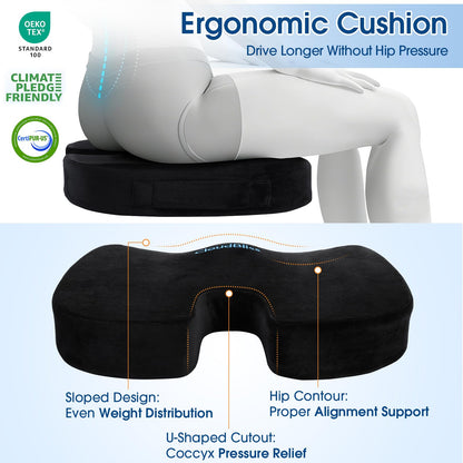 CloudBliss Lumbar Support Pillow & Seat Cushion Set for Office Chair, Desk Chair, Wheelchair & Car – Memory Foam Back Support, Ergonomic Chair Cushions, Sciatica Pain Relief, Home Essentials, Black