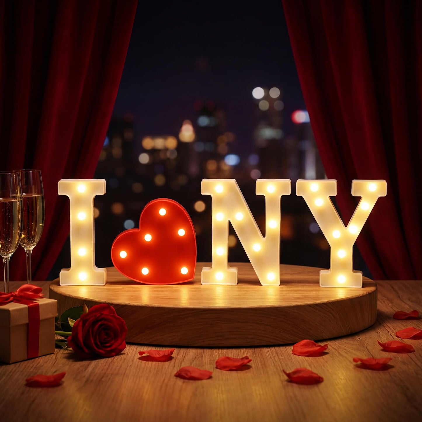 Ganeen New York Party Decorations I Love Ny Light up Letters LED Letters Sign for Nyc Theme Party Birthday Home Tabletop Decor Christmas Supplies Xmas Gift