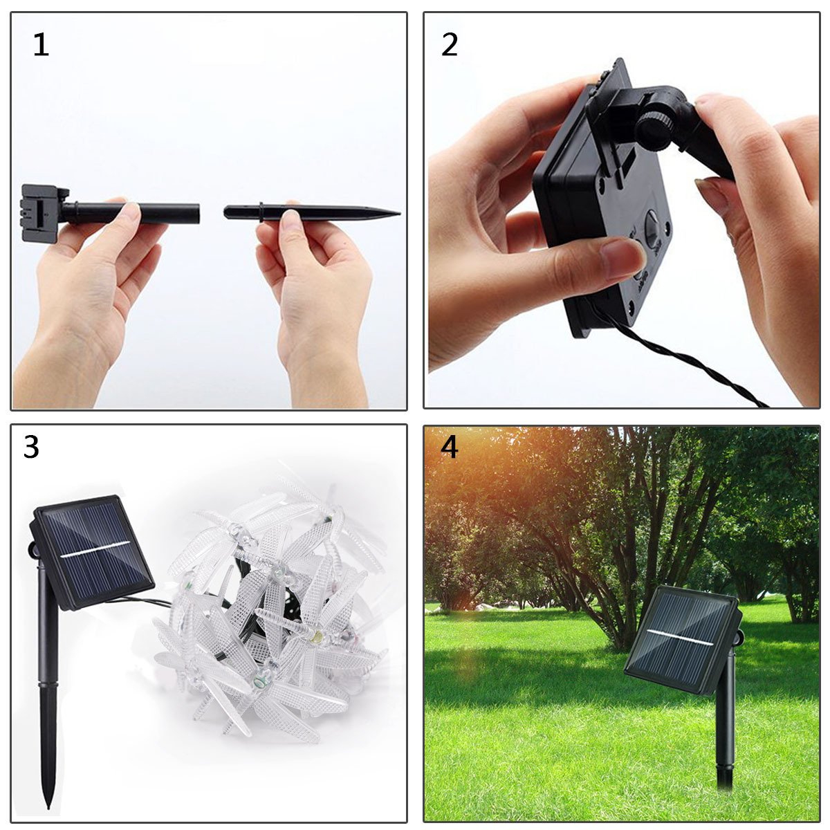Solar Dragonfly String Light 30LED 21ft Garden Stake Lights Waterproof Outdoor Twinkle Fairy Lights with 8 Lighting Modes for Trees, Patio, Fence Christmas Decor (Warm White)