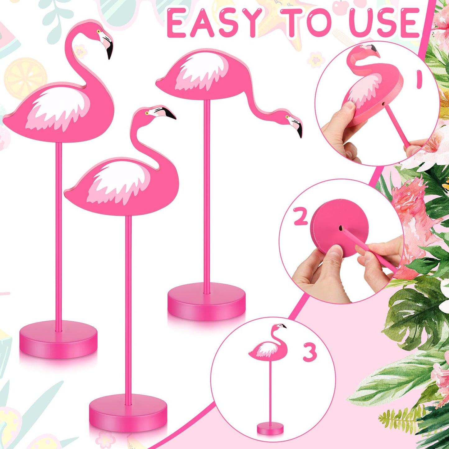 Wenqik 6 Pcs Flamingo Table Decor Pink Flamingo Party Decoration Table Centerpiece Summer Wood Tall Standing Block Set Tropical Bird Toppers Sign for Home Office Desk Tier Tray Decor