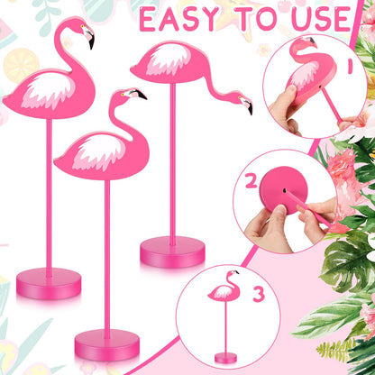 Wenqik 6 Pcs Flamingo Table Decor Pink Flamingo Party Decoration Table Centerpiece Summer Wood Tall Standing Block Set Tropical Bird Toppers Sign for Home Office Desk Tier Tray Decor