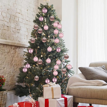 30ct Christmas Ball Ornaments, 3.15" Shatterproof Halloween Tree Decorations, Perfect Hanging Ball for Indoor/Outdoor Holiday Party Decor (Pink)
