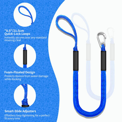 ZRSCHYG Bungee Dock Lines for Boats – Single Hook Heavy-Duty Elastic Anchor Rope – Secure Boat Dock Lines, Potoon Mooring & PWC Tie Downs (Blue, 4 FT)