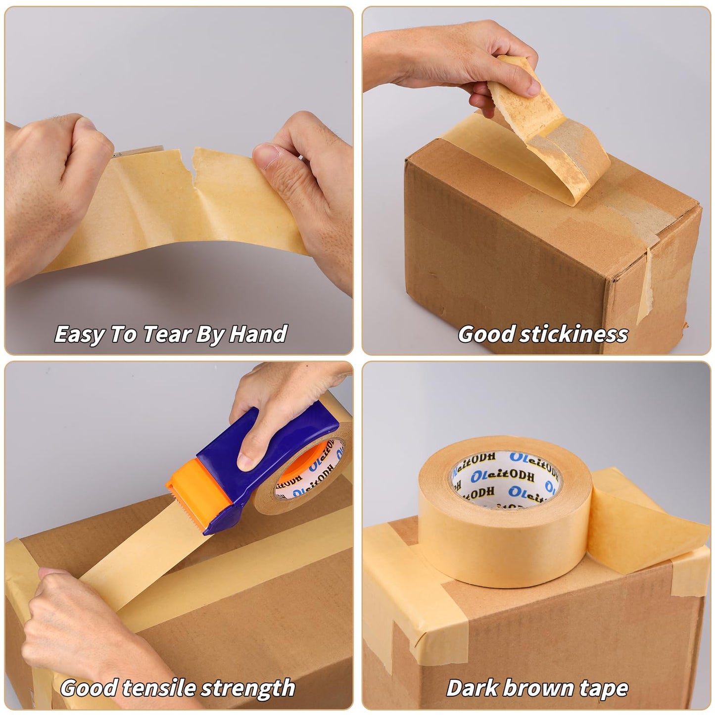 Oleitodh 12 Pack Brown Paper Packing Tape, Kraft Paper Tape Bulk 2" x 55 Yardx 7 mil Gummed Tape for Marking, Sealing Box, Masking, Shipping, Strong Adhesive Easy-to-Tear Waterproof Tape