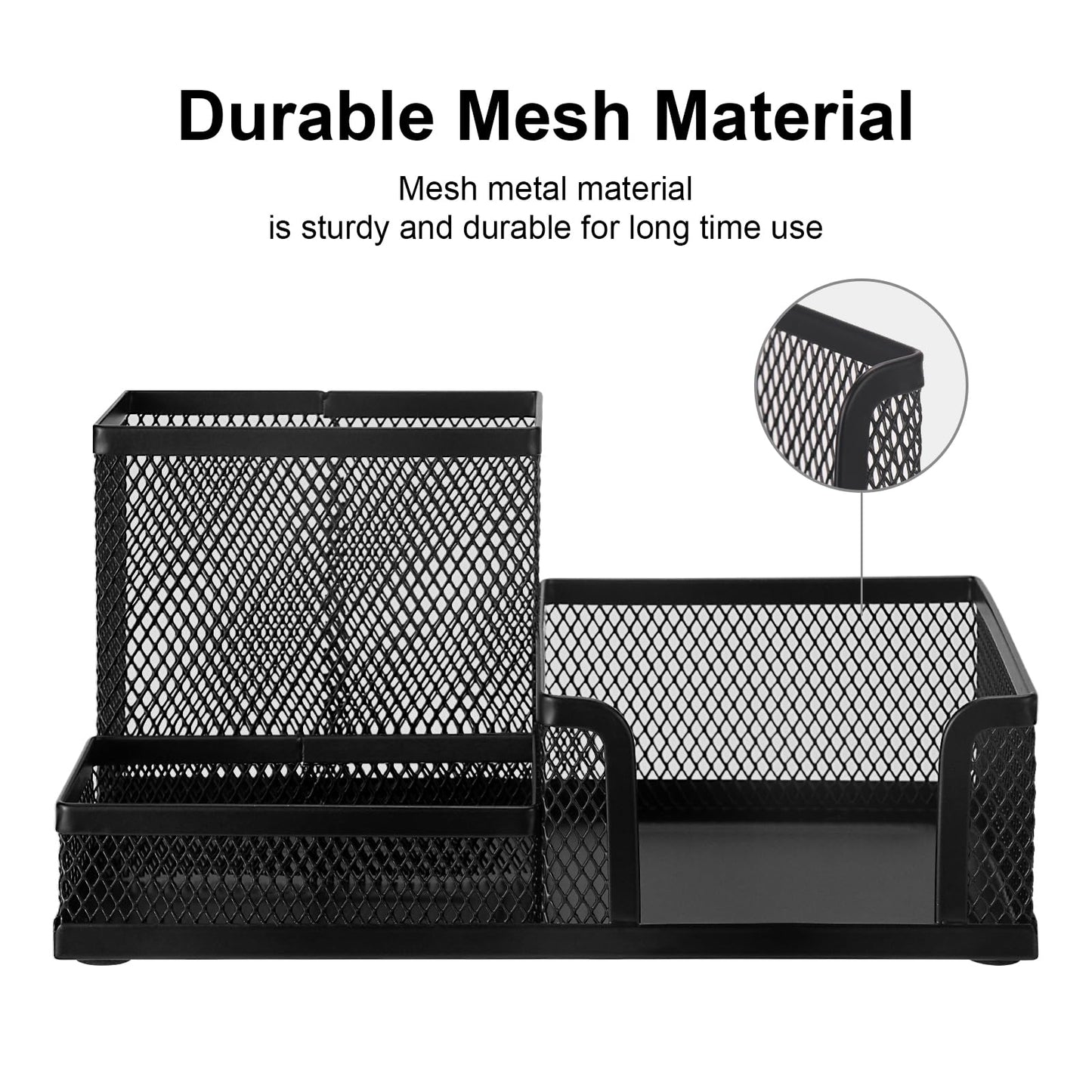 Comix Mesh Pen Pencil Holder Desk Organizer, 3 Compartment Wire Desktop Pen Pencil Cup Caddy Office Supplies Desk Accessories for Home Office School, Black