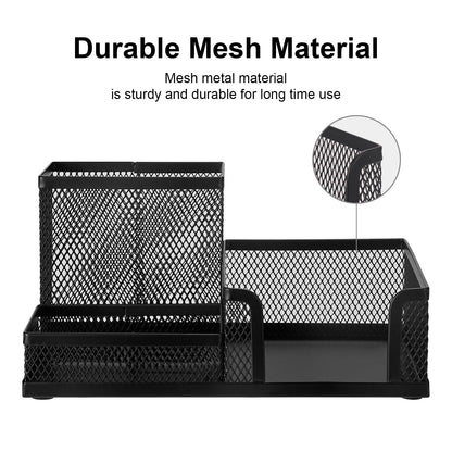 Comix Mesh Pen Pencil Holder Desk Organizer, 3 Compartment Wire Desktop Pen Pencil Cup Caddy Office Supplies Desk Accessories for Home Office School, Black