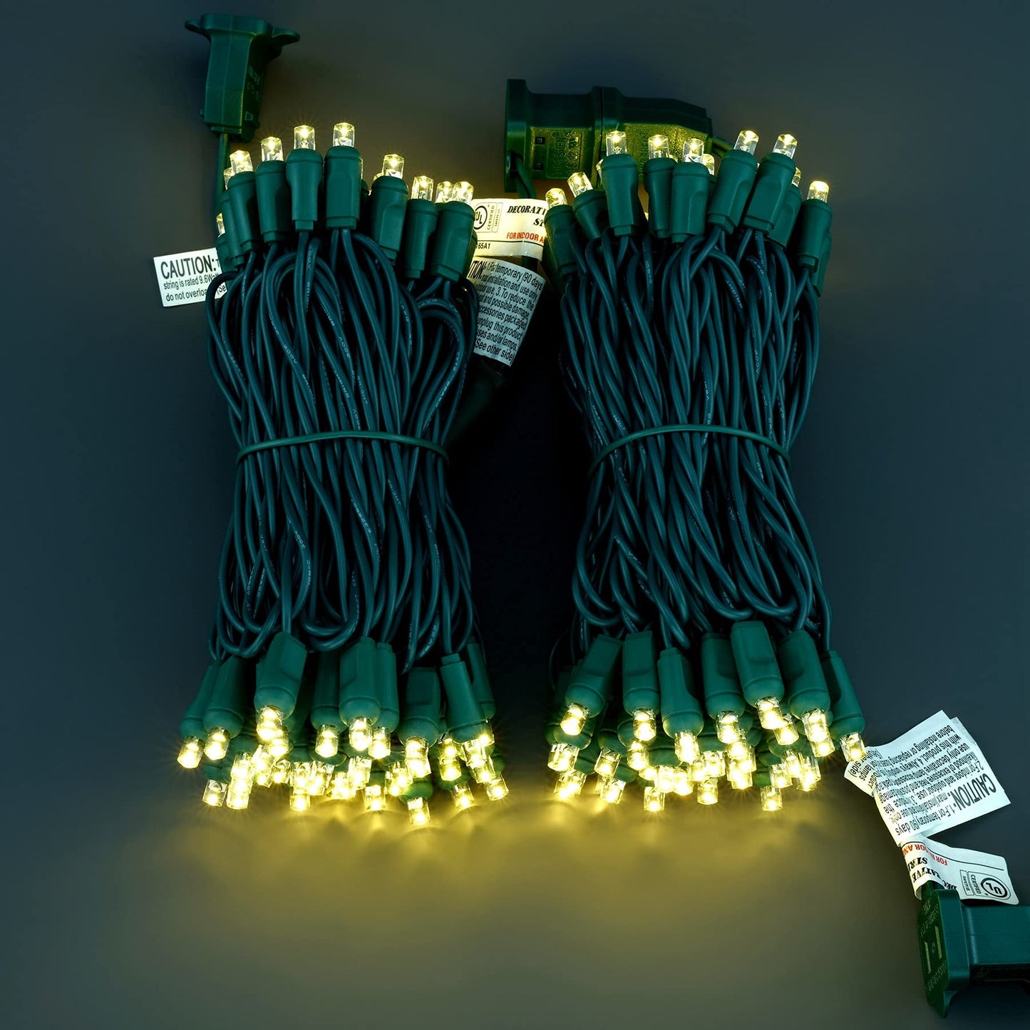 YULETIME 140 Warm White Christmas Lights, 2-Set 24 ft 70 One-Piece 5mm LED