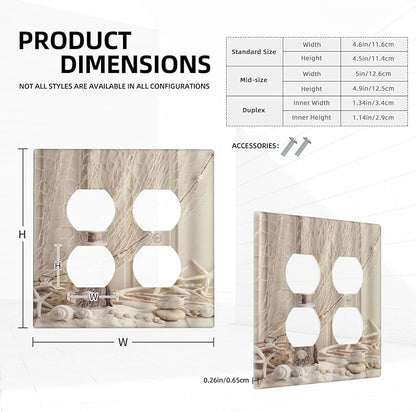 Decorative Light Switch Cover Plate Nautical Coastal Seashell Fishing Net Ocean Lighthouse Starfish 2 Gang Socket Covers Double Duplex Wallplates Switch Plates and Outlet Covers for Bathroom Home