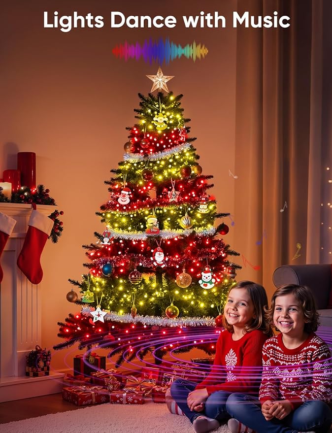 Ollny Smart Christmas Lights, 197FT 600 LED APP Control RGB Color Changing Christmas Tree Lights with Remote, Programmable DIY Musical Waterproof Decor Light with Timer for House Indoor Outdoor House