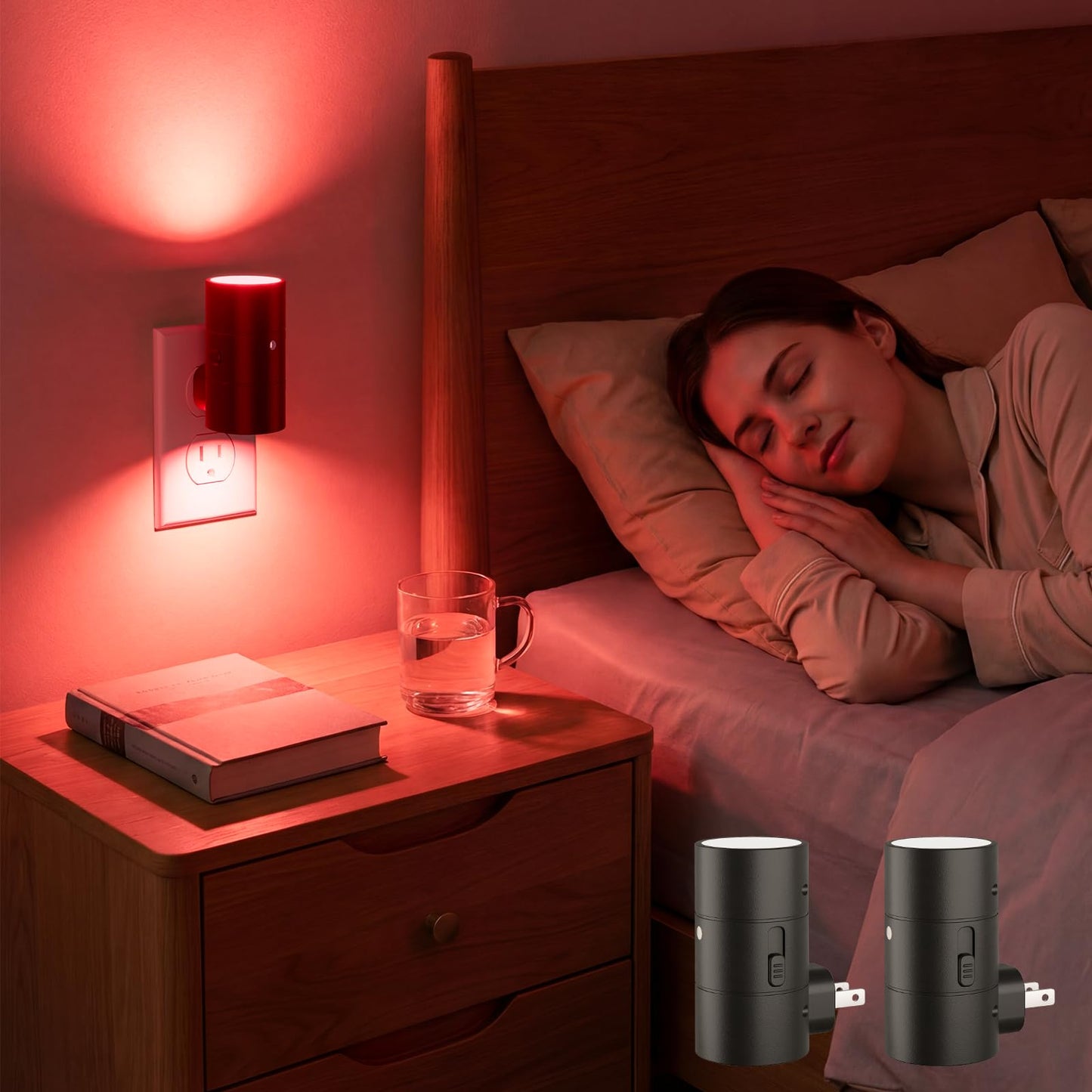 VOLISUN Red Night Light Plug into Wall, LED Night Lights with Light Sensor, Sleep Aid Red, Dimmable Night Light for Christmas, Holiday Decor, Hallway, Bedroom, 2 Pack