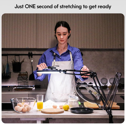Overhead Camera Mount with Ring Light Phone Holder,10" LED Ring Light for Desk with Stand and Remote for iPhone,Phone Tripod with Light for Video Recording TikTok Live Stream Cooking Kitchen Vlogging