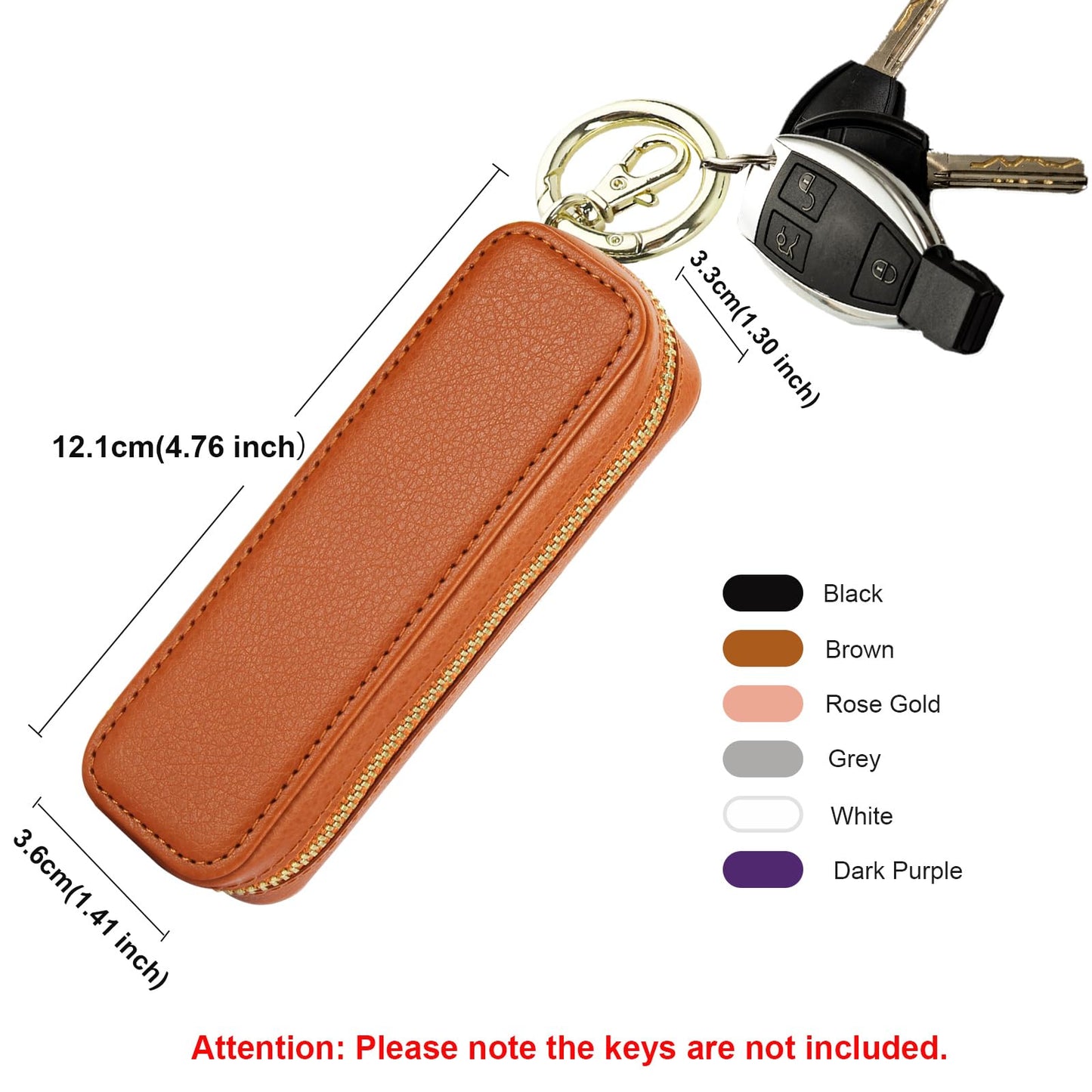 Bocasal Leather Lipstick Case Holder Chapstick Keychain Pouch, Zipper Lip Balm Lip Gloss Bag for Purse with Key Chain Elastic Band, Makeup Travel Organizer Cosmetic Storage Kit for Women Girls (Brown)