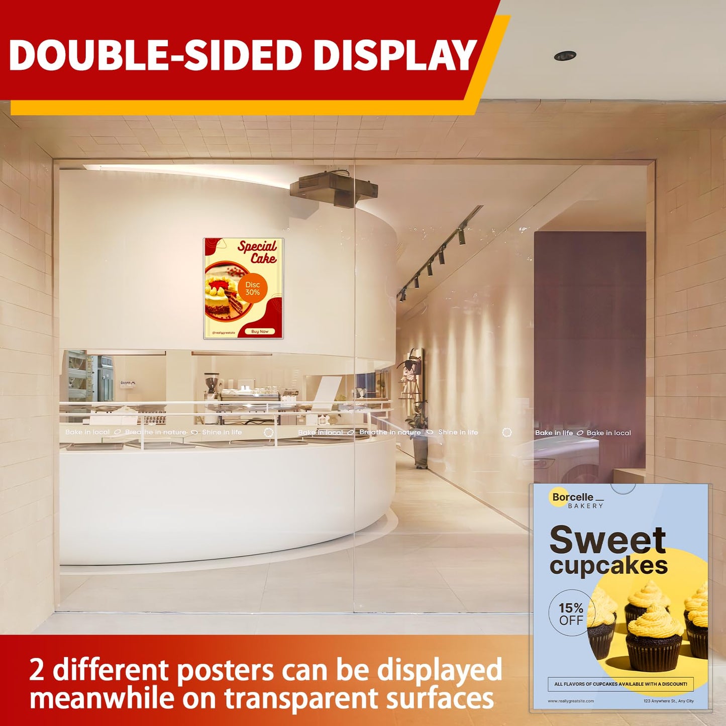 JR-MOV Magnetic Sign Holder 8.5 x 11 - Clear Plastic Frame for Refrigerator, Rigid Paper Holder for Picture Document, Adhesive Frames for Wall Window Door Sign 20 Pack