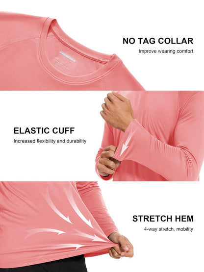 MAGCOMSEN Hiking Shirts for Men Long Sleeve Running Shirts Quick Dry Shirts Baselayer Shirt Swim Shirt Athletic T Shirts Watermelon Red