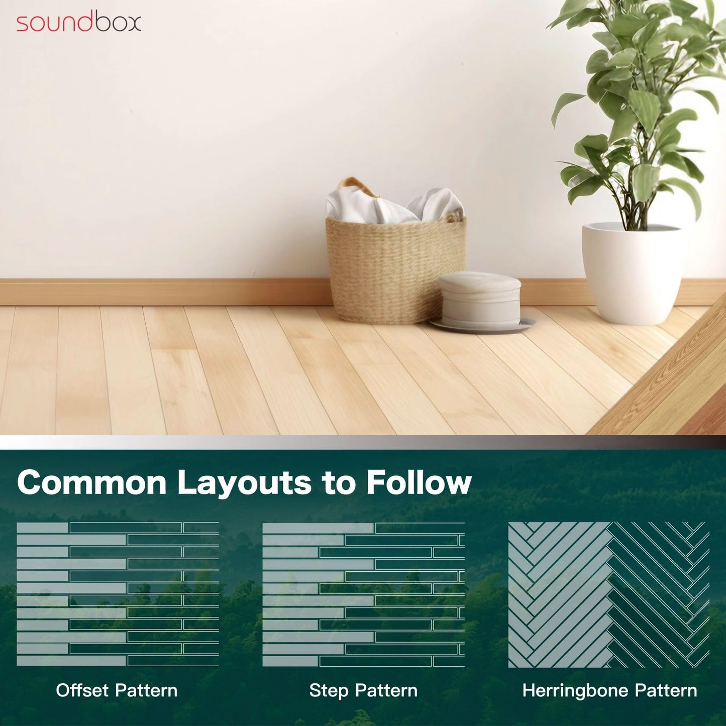 Soundbox Noise Reducing Floor Mats 10PCS, Quiet Wood Grain Vinyl Floor Tiles 48x7.3 Inch, Waterproof Anti-Slip Floor Covering,Easy Lay Installation for Bedroom, Living Room