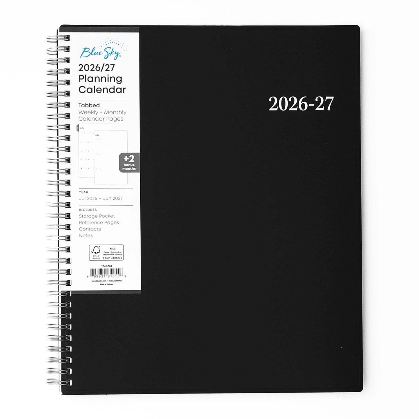 Blue Sky 2026-2027 Weekly and Monthly Academic Year Planner Calendar, July 2026 - June 2027, 8.5" x 11", Flexible Cover, Wirebound, Laminated Tabs, Enterprise