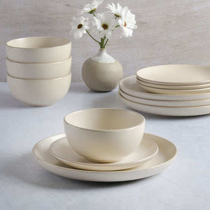 Gibson Home Queenslane 16 Piece Double Bowl Plates and Bowls Dinnerware Sets - Matte Blue