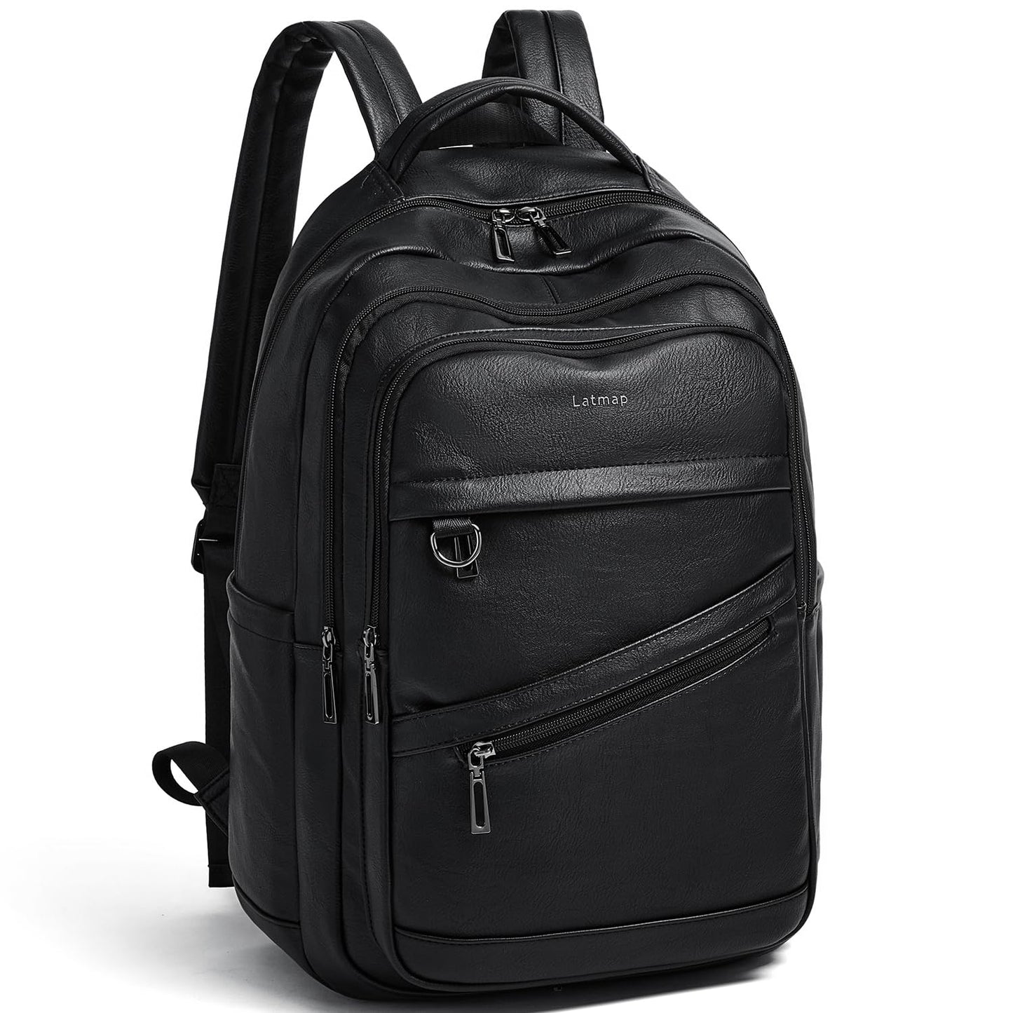 LATMAP 43L Backpack for Women Men - Vegan Leather Backpack Purse Travel Carry-on Bag College Bookbag Work fits 17" Laptop, Black