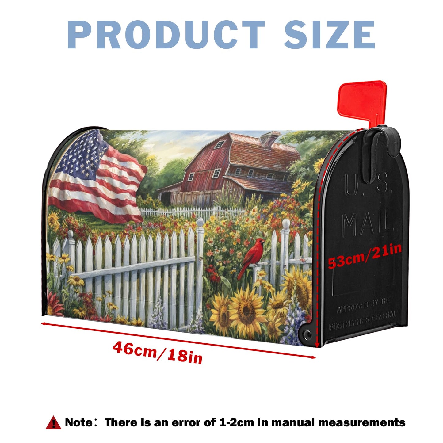 American Flag Patriotic Mailbox Covers 4th of July Independence Day Mailbox Cover Sunflowers Summer Post Letter Box for Garden Standard Size 21x18 in for Yard Home Decor