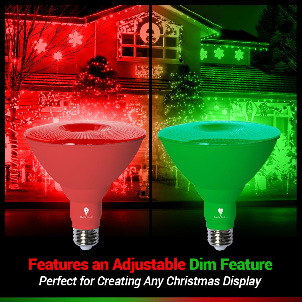 6 Pack BlueX LED Par38 Flood Green Red Light Bulb - 18W (120Watt Equivalent) - Dimmable - Green Red E26 LED Lights, Party Decoration, Porch, Home Christmess Lighting