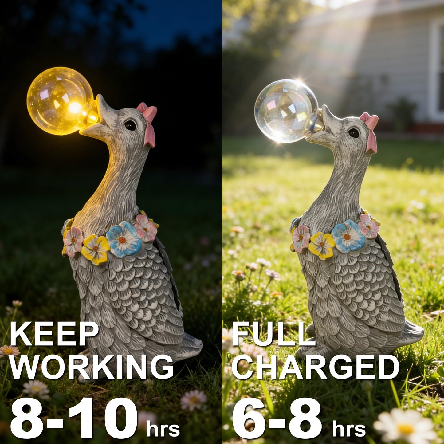 Vasesun Porch Goose Statue with Solar Bubble Light Garden Gray Figurine Decor for Yard Lawn Patio Outdoor Decorations Housewarming Gifts for Mom Grandma Women