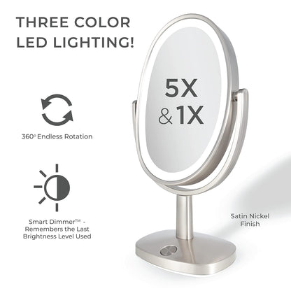 Zadro Newport 10" by 18" Oval LED Lighted Makeup Mirror with Magnification 5X/1X Touch Control Makeup Mirror with Lights