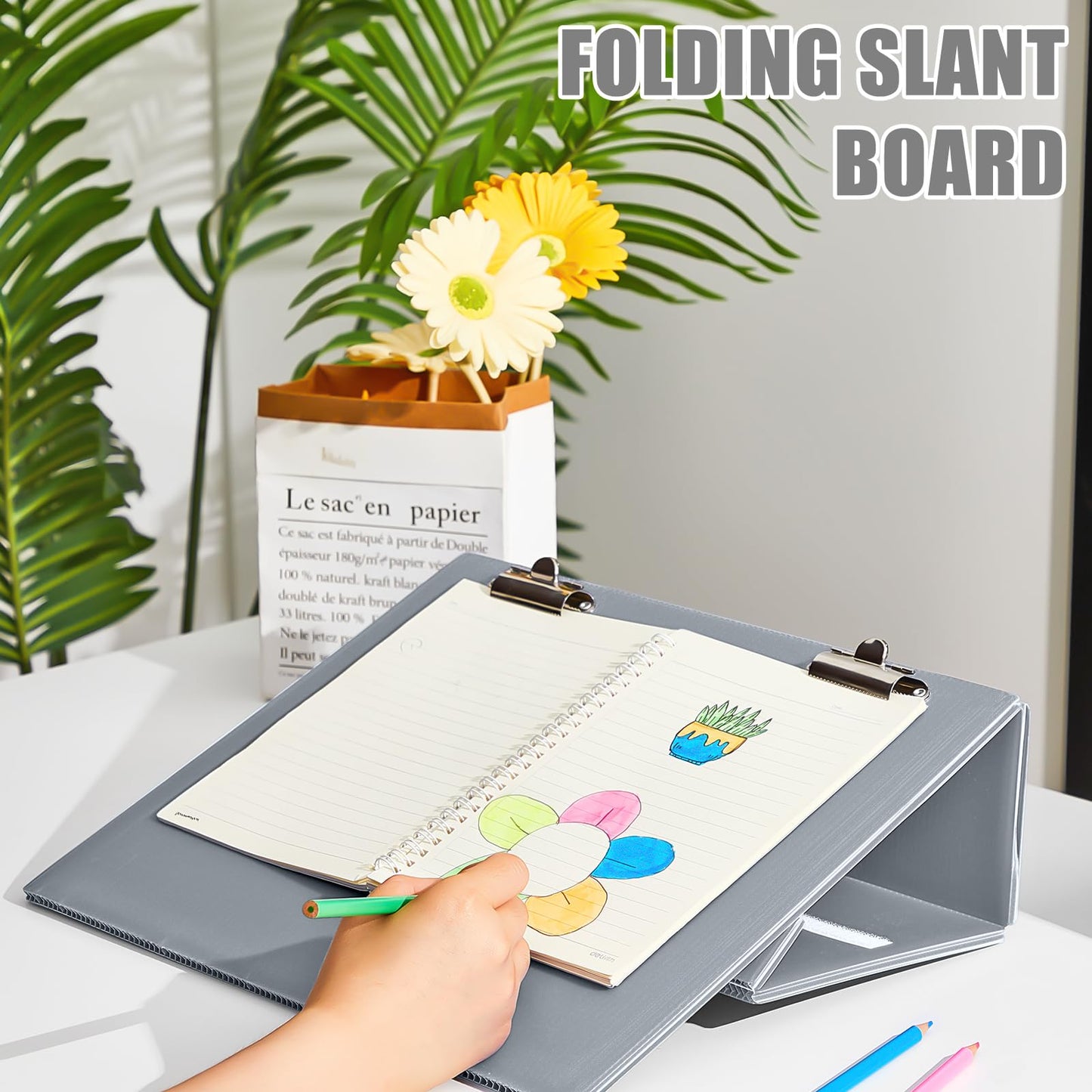Nuanchu 2 Pcs Folding Slant Board for Writing 14 x 12 Inch Large Slanted Clipboard Adjustable Tilted Writing Board Sloped Surface to Improve Handwriting Legibility Endurance for Office Reading, Gray