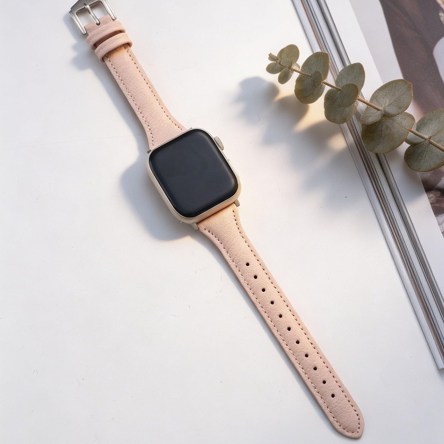 Slim Soft Genuine Leather Bands Compatible with Apple Watch Band 38mm 40mm 41mm 42mm for Women, Dressy Durable Leather Replacement Strap for iWatch SE1/2/3 11 10 9 8 7 6 5 4 3 2 1
