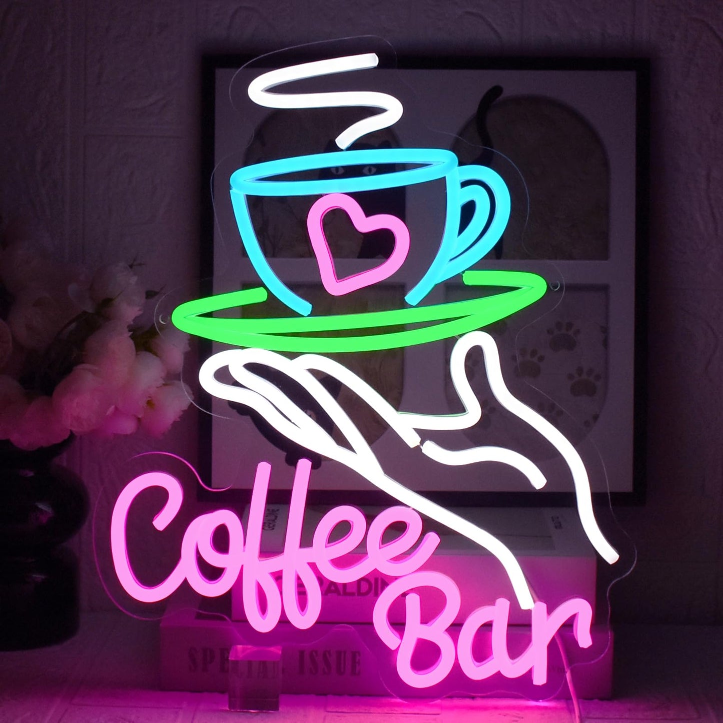 UExnkj-Y Coffee Bar Neon Sign for Wall Decor, Cafe Neon Light with USB Dimmable LED Neon Coffee Light Up Sign for Cafe Bar, Shop Business, Restaurants, Kitchen Party Decoration Gifts