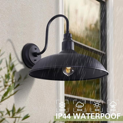 Large Black Gooseneck Barn Light for Farmhouse, 16in Dome Outdoor Wall Lights for Porch, 4 Pack Exterior Lighting Fixture with Goose Neck Arm for Front and Back Porch House Garage Door