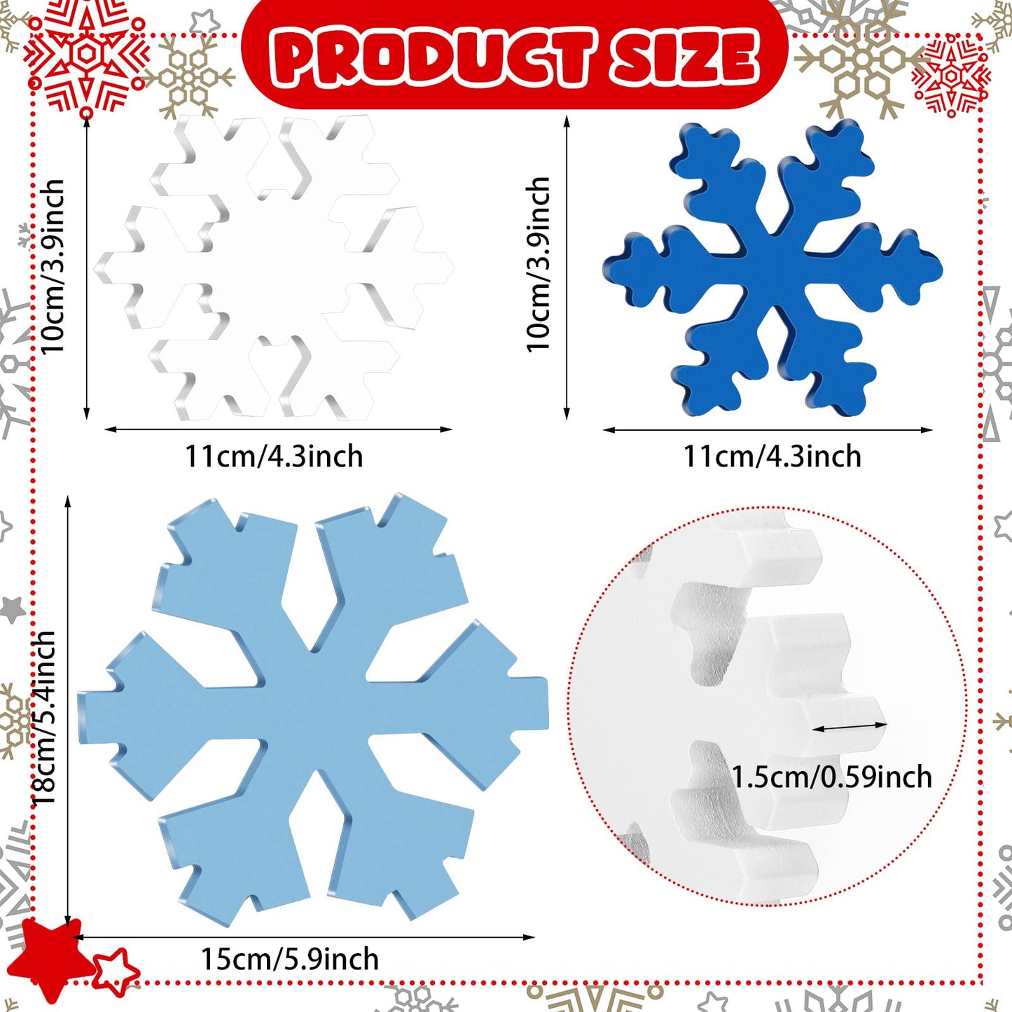 Bucherry 3 Pcs Winter Wooden Snowflake Decor Rustic Winter Snowflake Table Signs Wonderland Wood Blocks Farmhouse Christmas Tiered Tray Decorations for Xmas Table(Dark Blue, Blue,White,Classic)