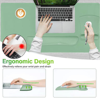 MOSISO Keyboard Mouse Pad Set, Large Gaming Mousepad&Keyboard Wrist Rest&Mouse Wrist Rest&Coaster, Ergonomic Non-Slip Mousepad&Easy Typing Cushion with Memory Foam for Home Office, Emerald Green