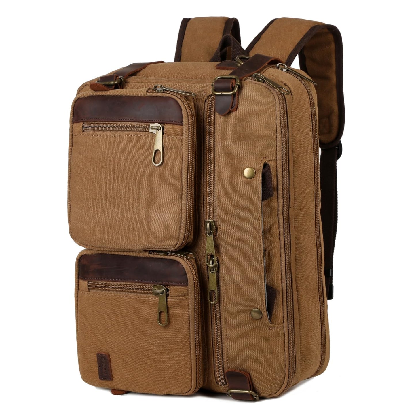 Baosha Real Leather Canvas Laptop Briefcase Backpack Hybrid Large 17 inch Laptop bag Waterproof for Men HB-22 (Brown)