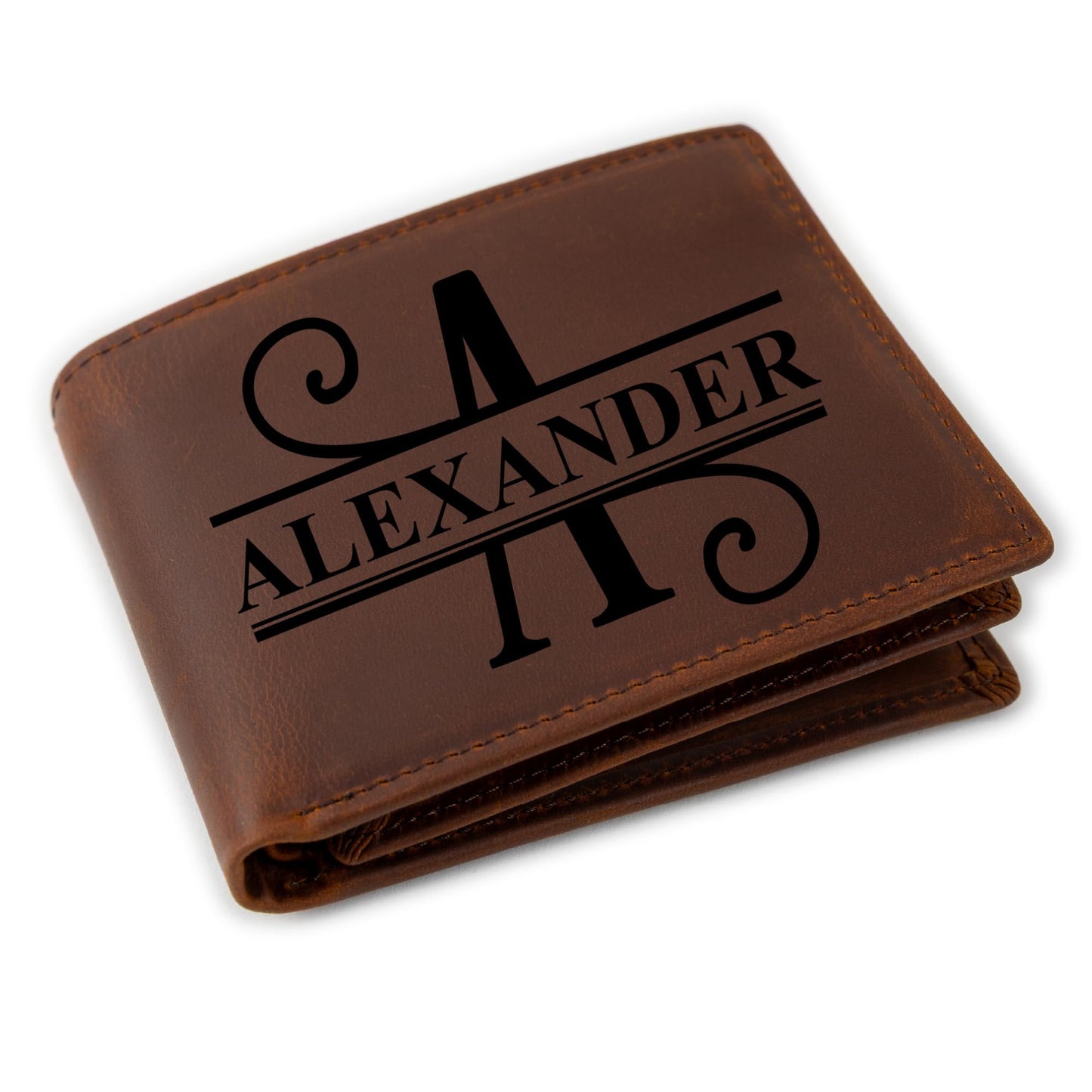 Personalized Wallet for Men | Initial Monogram Custom Engraved Genuine Leather Bifold Wallet Birthday Valentine's Day Gift for Husband Boyfriend Groomsmen Dad Grandpa (Brown)