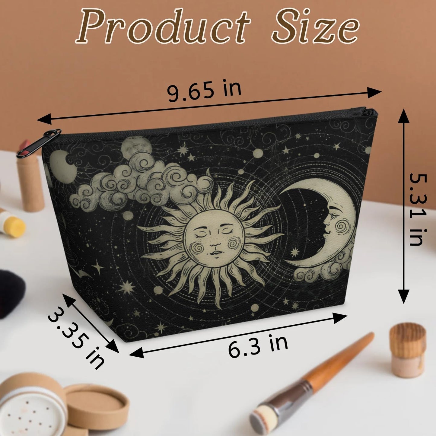 KUYEHTAO Astrology Sun Moon Gothic Makeup Bag for Women, Portable Cosmetic Bag for Travel Purse, Fashion Zipper Makeup Pouch, Small Travel Bag for Purse