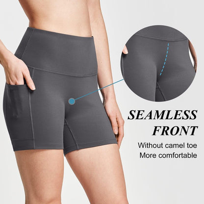 baleaf Biker Shorts Women Yoga Gym Workout Spandex Running Volleyball Tummy Control Compression with Pockets Soft 5" Gray XXXL