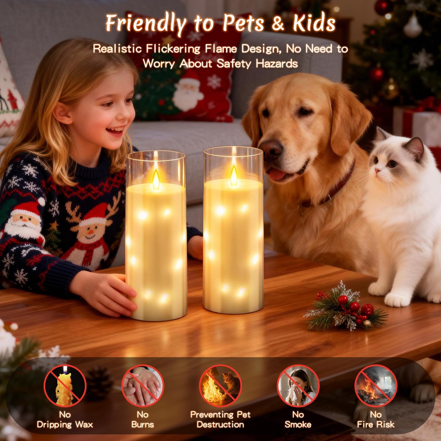 11" x 4" Large Outdoor Waterproof LED Candles, 2Pcs Pillar Candles with Remote & Timer, Flameless Candle Battery Operated with Embedded Star String for Porch, Patio, Outdoor Decor and Christmas
