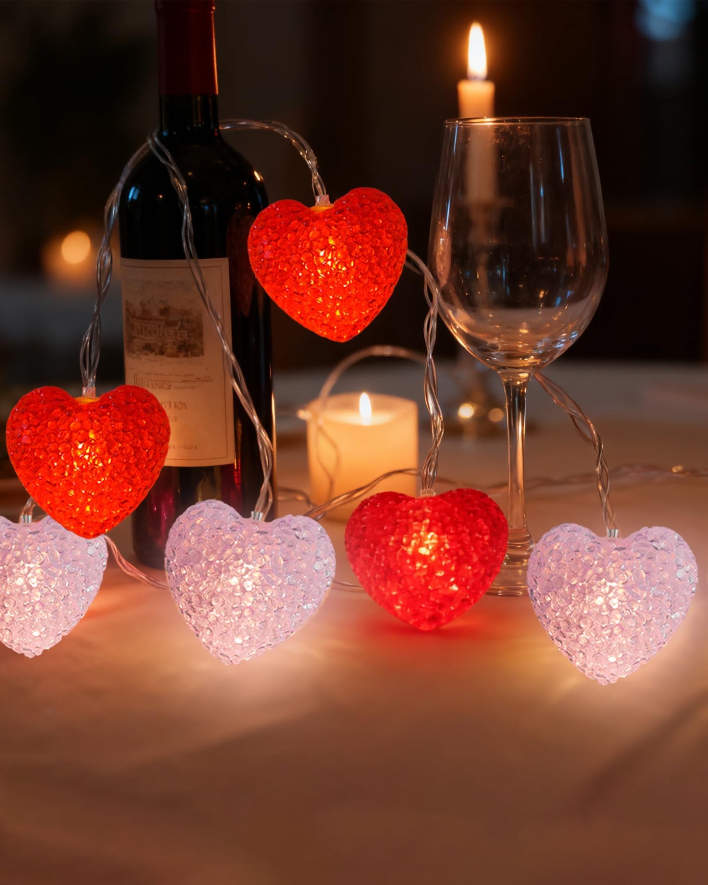 Valentines Day String Lights 7Ft 10 LED Red Pink Heart Lights Battery Operated with 8 Modes & Timer, Shatterproof Valentine Heart String Light for Indoor Outdoor Home Porch Christmas Valentines Decor