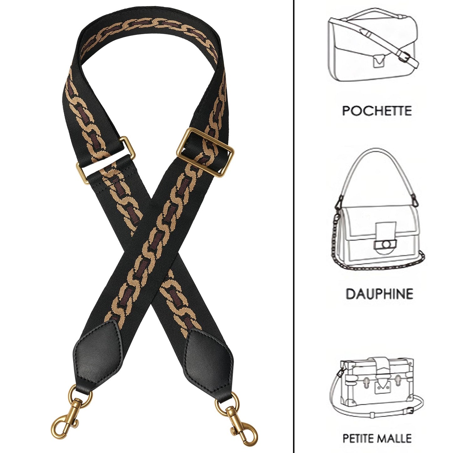RICLVS Crossbody Bag Strap Soft Cotton Adjustable Replacement Purse (black pattern)
