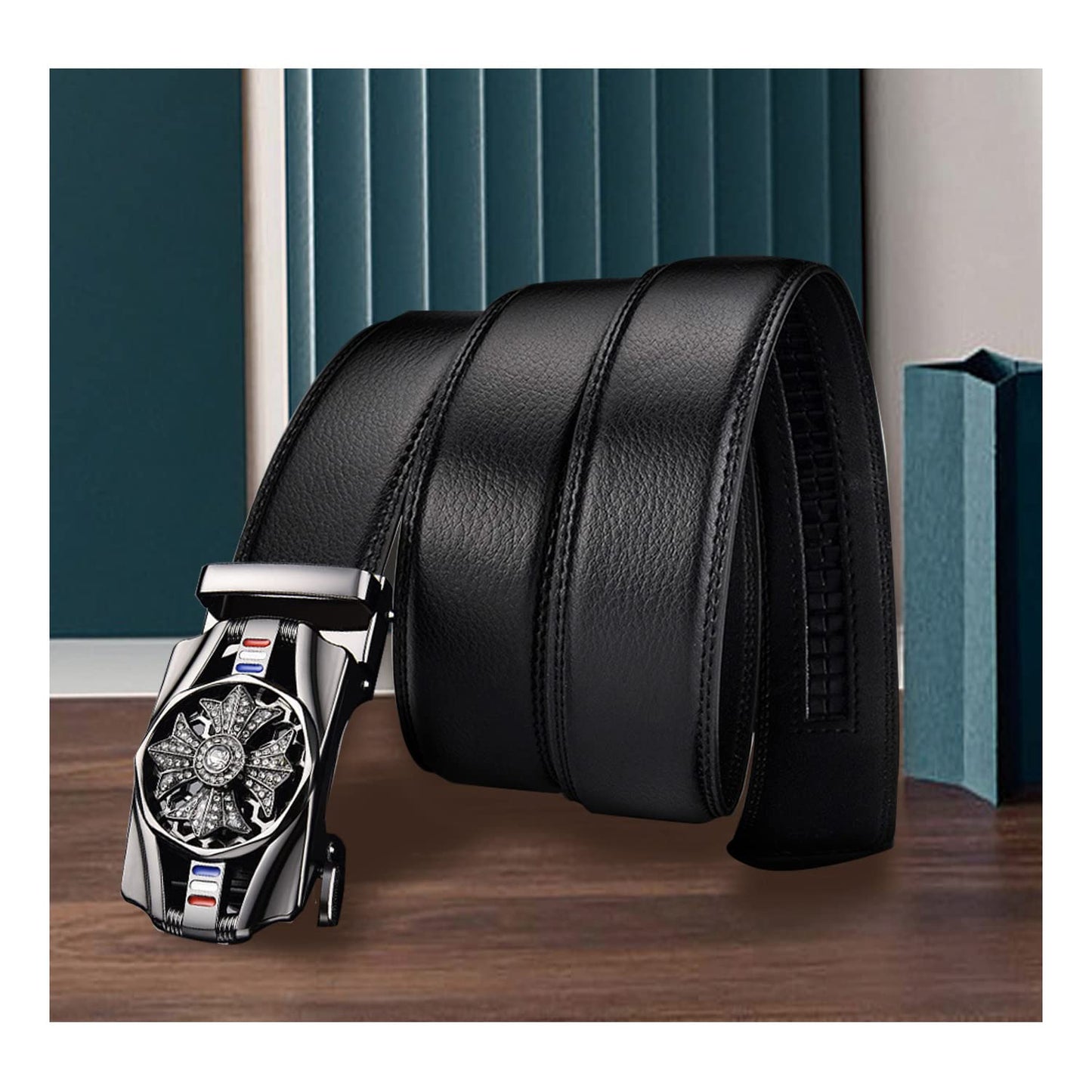 DIANKUZHAN Black belt men Leather Ratchet Casual Work Business With Removable buckle,Perfect Fit Waist Size up to 47 inches (black)