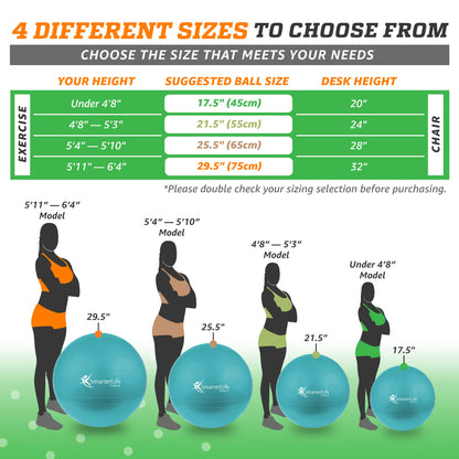 SmarterLife Exercise Ball Yoga Ball for Fitness, Balance, Stability, or Pregnancy, Gym Ball for Core Workout, Physical Therapy, Yoga Ball Chair for Office, Anti-Slip Anti-Burst
