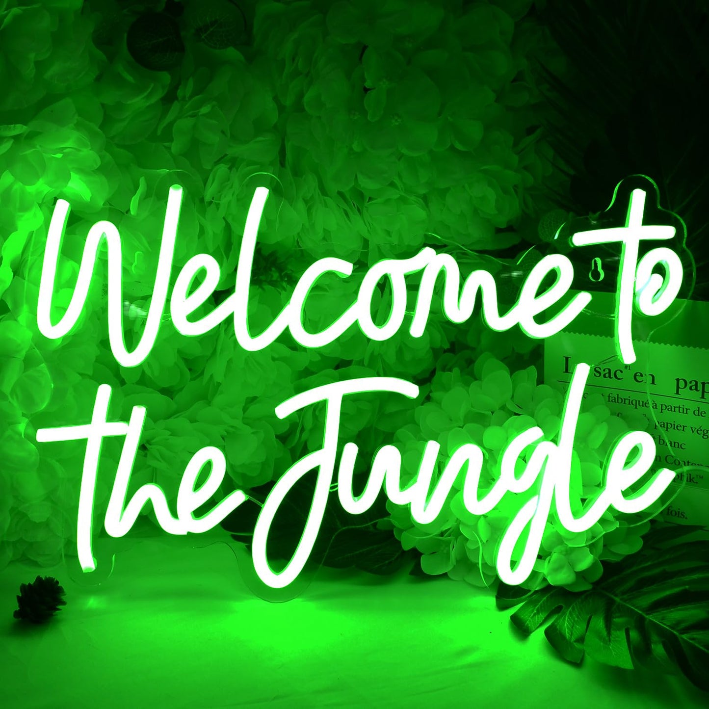 Britrio Welcome to the Jungle Neon Light Sign for Safari Jungle Themed Party Baby Shower Kids Birthday Gift Bedroom Bar Club LED Neon Wall Decor 5V USB Powered with Switch 15.75 Inch Green