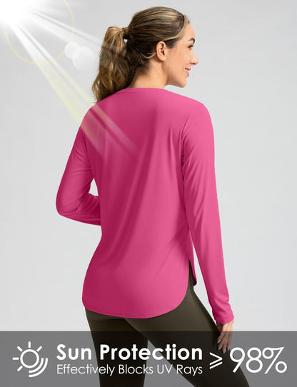 Women's Sun Shirts UPF 50+ Long Sleeve UV Protection Shirt Lightweight Quick Dry Workout Hiking Tops for Women(Granita Pink,XL)