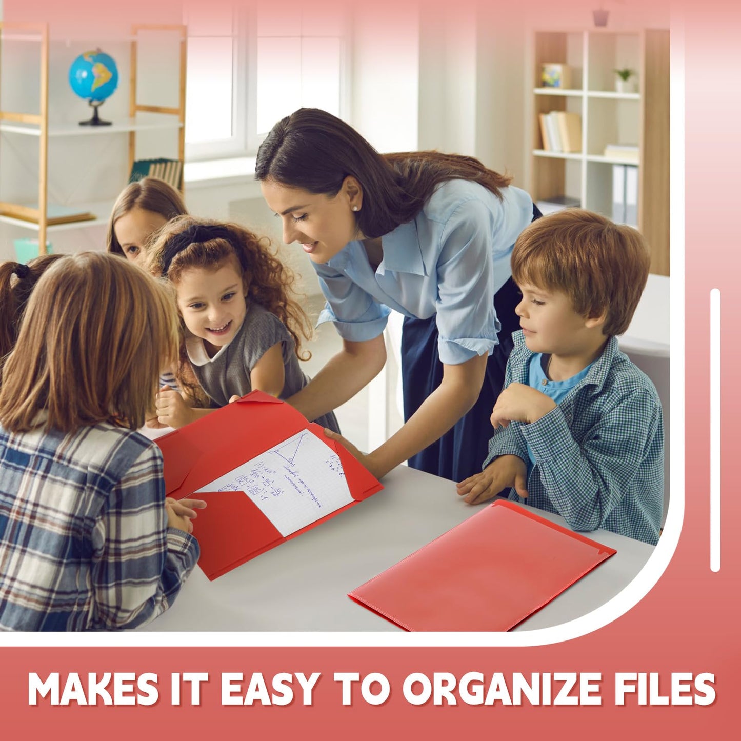 Henoyso 60 Pack Plastic Folders with Clear Front Pockets Heavy Duty File Folders with 2 Pockets and Card Slot for Classroom, School & Office Bulk Supply (Red)