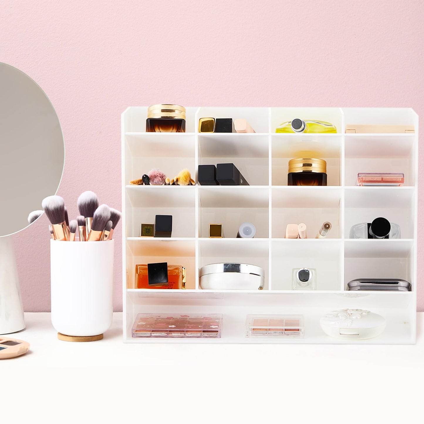 MotiMind Acrylic Pen Organizer Storage for 200 Markers Vertical Marker Organizer Acrylic Pen Display Holder for Office Desk Desktop Stationery Pencil Storage, White, 13 x 4 x 10.2 Inch