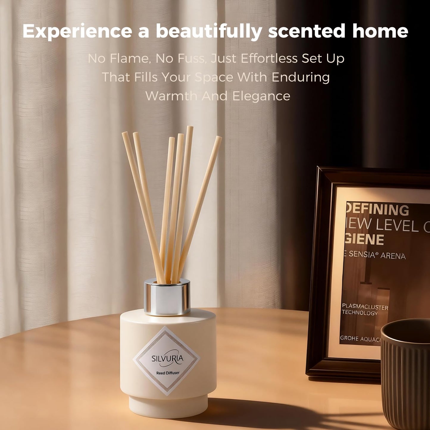 SILVURIA Fresh Linen Scented Oil Diffuser Set,100ml with 6 Reed Sticks for Home,Office & Bathroom,Long-Lasting Aroma for Families,Professionals & Pet-Friendly Spaces